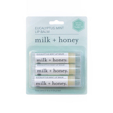 Lip Balm 3-Pack 100 PC milk + honey Eucalyptus Mint 3pk 