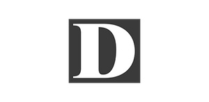 A minimalist black and white logo featuring a stylized letter 'D' inside a square frame, centered on a plain white background.